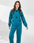 Buy Sajiero Fleece Pajama Set – Heart Cozy - Sea Green in Pakistan