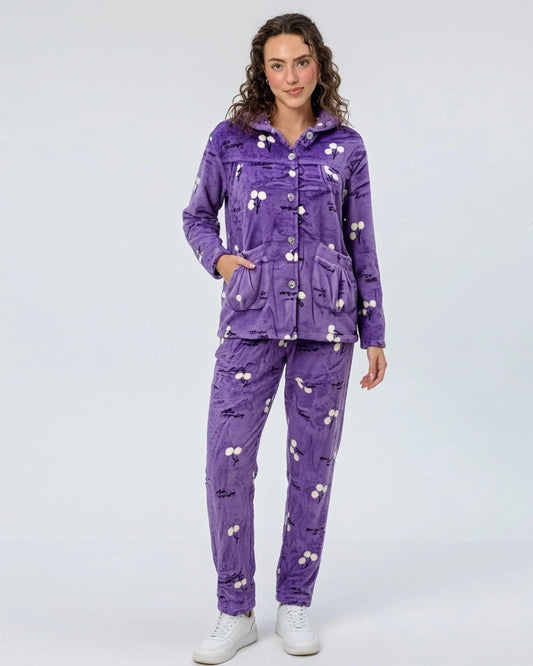 Buy Sajiero Fleece Pajama Suit - Violet Comfort in Pakistan