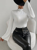 Buy SHEIN Essnce Lettuce Trim Trumpet Sleeve Mock Neck Bodysuit in Pakistan