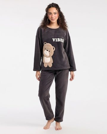 Buy Sajiero Fleece Long Sleeve Pajama Suit Dark Grey in Pakistan