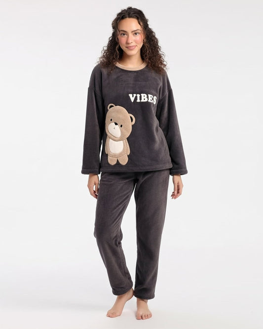 Buy Sajiero Fleece Long Sleeve Pajama Suit Dark Grey in Pakistan