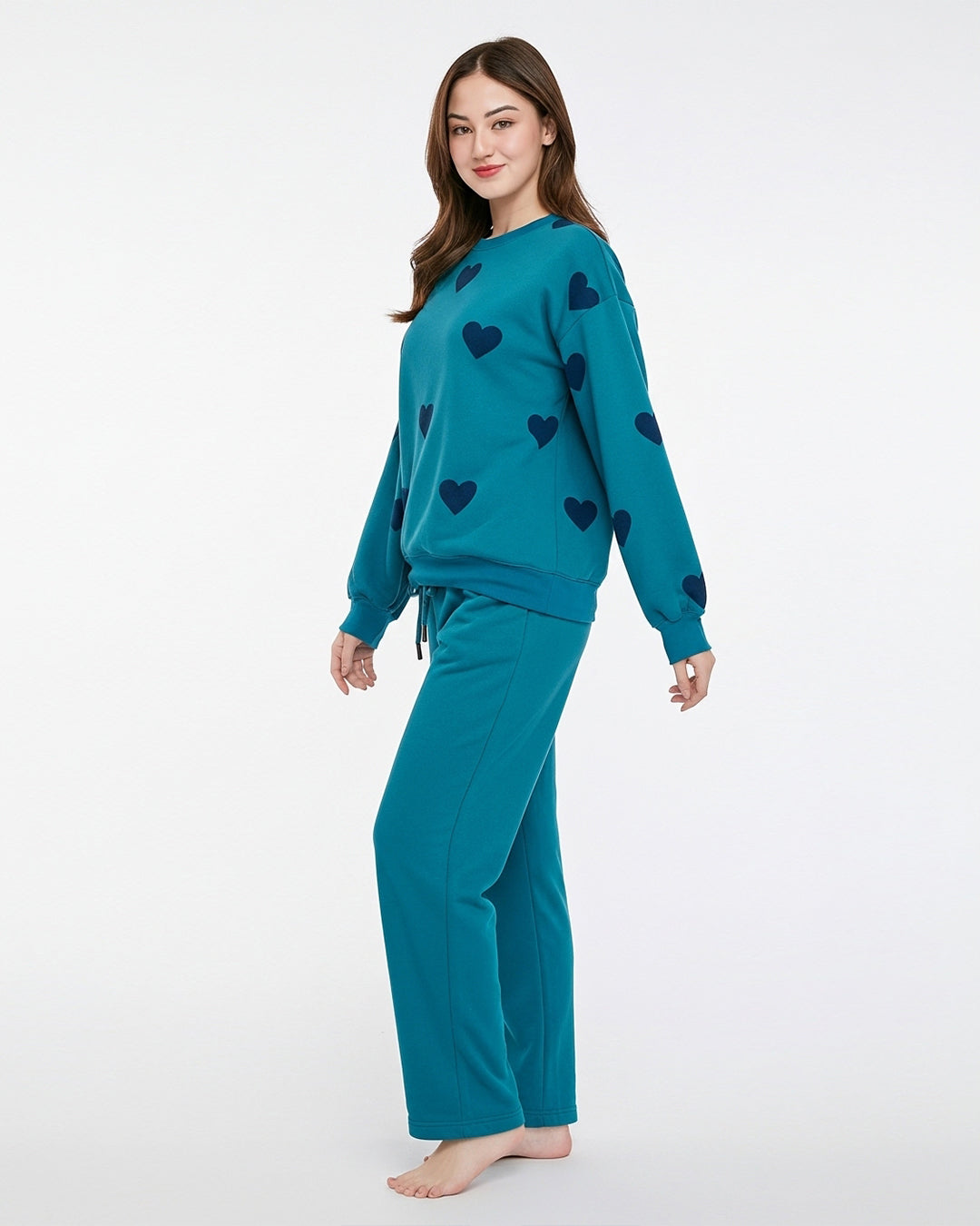 Buy Sajiero Fleece Pajama Set – Heart Cozy - Sea Green in Pakistan