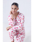 Buy Sajiero Silk Pajama Suit with Scrunchie - Lush Lips in Pakistan