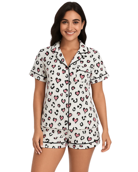 Buy Sajiero Silk PJ Set with Scrunchies - Snow Leopard in Pakistan