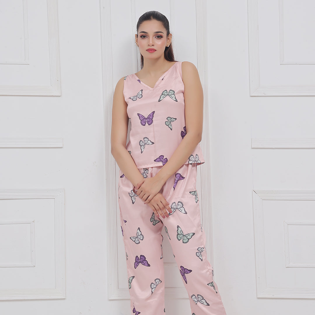 Buy Sajiero Silk Sleeveless Pj Suit - Dreamy Butterfly in Pakistan
