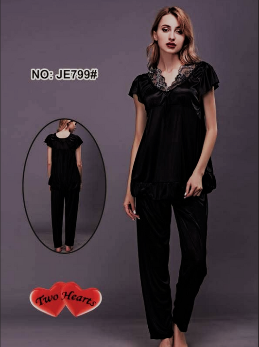 Buy Sajiero Two Hearts 100% Silk Pajama Suit in Pakistan
