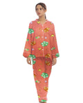 Buy Sajiero Linen Pajama Suit with Scrunchie - Peach Bliss in Pakistan