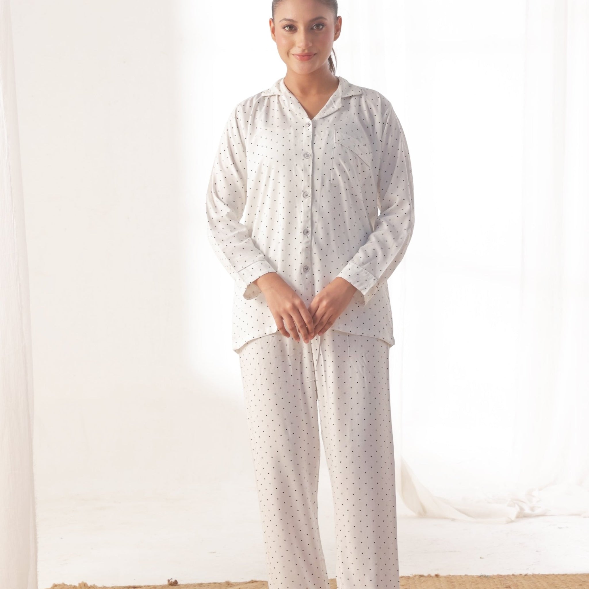 Buy Sajiero Linen Pajama Suit - SoftDot Sheer in Pakistan