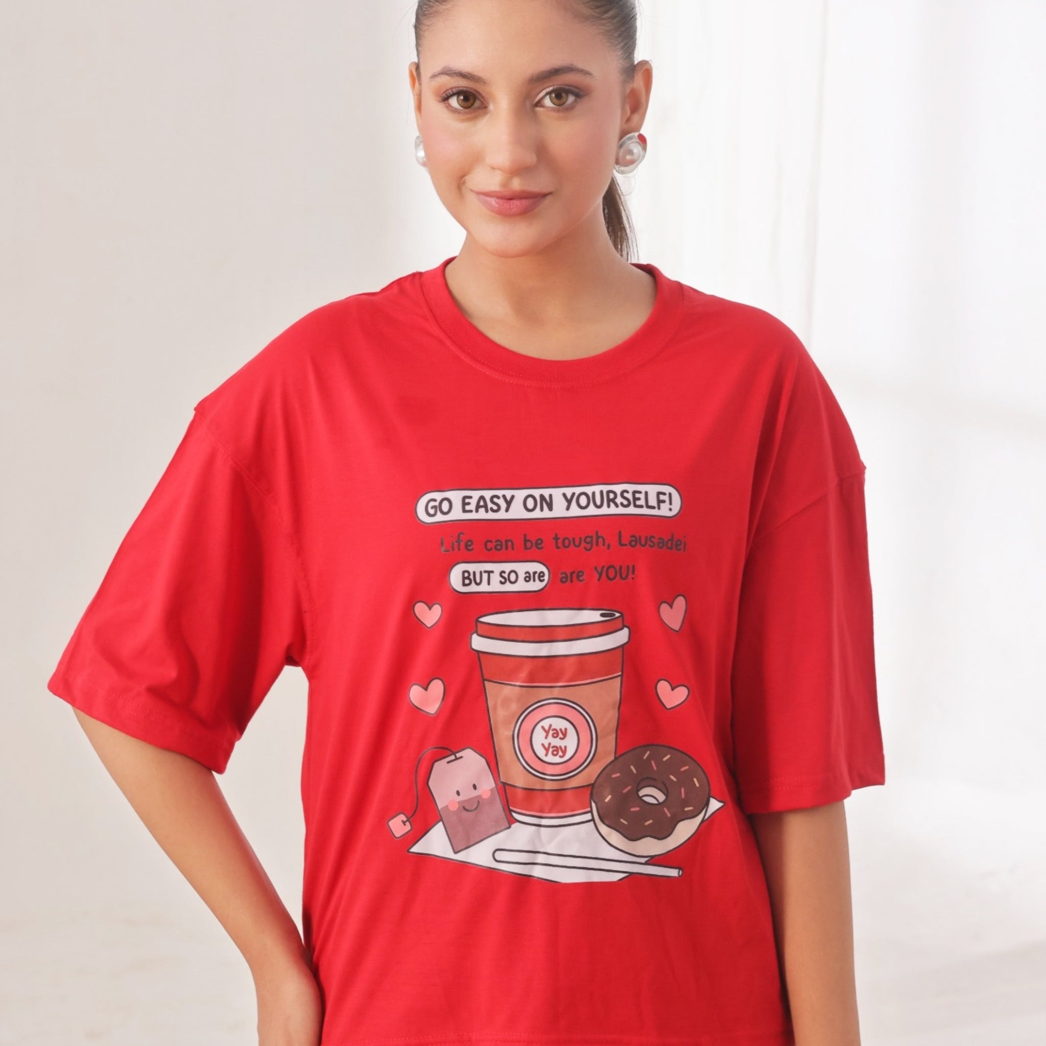 Buy Drop Shoulder Graphic Tee - Go Easy Red in Pakistan