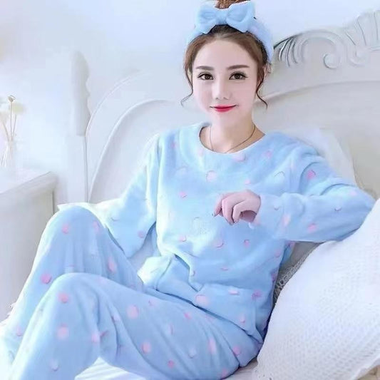 Buy Sajiero Fleece Pajama Suit - Sky Dots in Pakistan