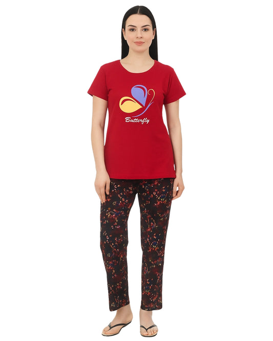 Buy Sajiero Cotton PJ Set - Crimson Flutter in Pakistan