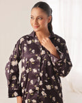 Buy Sajiero Silk Pajama Suit with Scrunchie - Night Blush in Pakistan