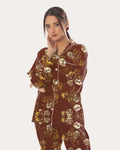 Buy Sajiero Linen Pajama Suit with Scrunchie - Bronze Bloom in Pakistan