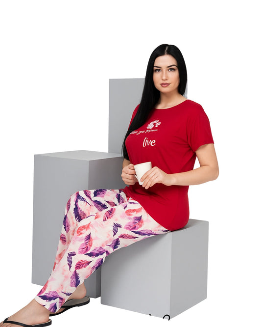 Buy Sajiero Cotton PJ Set - Berry Bloom in Pakistan