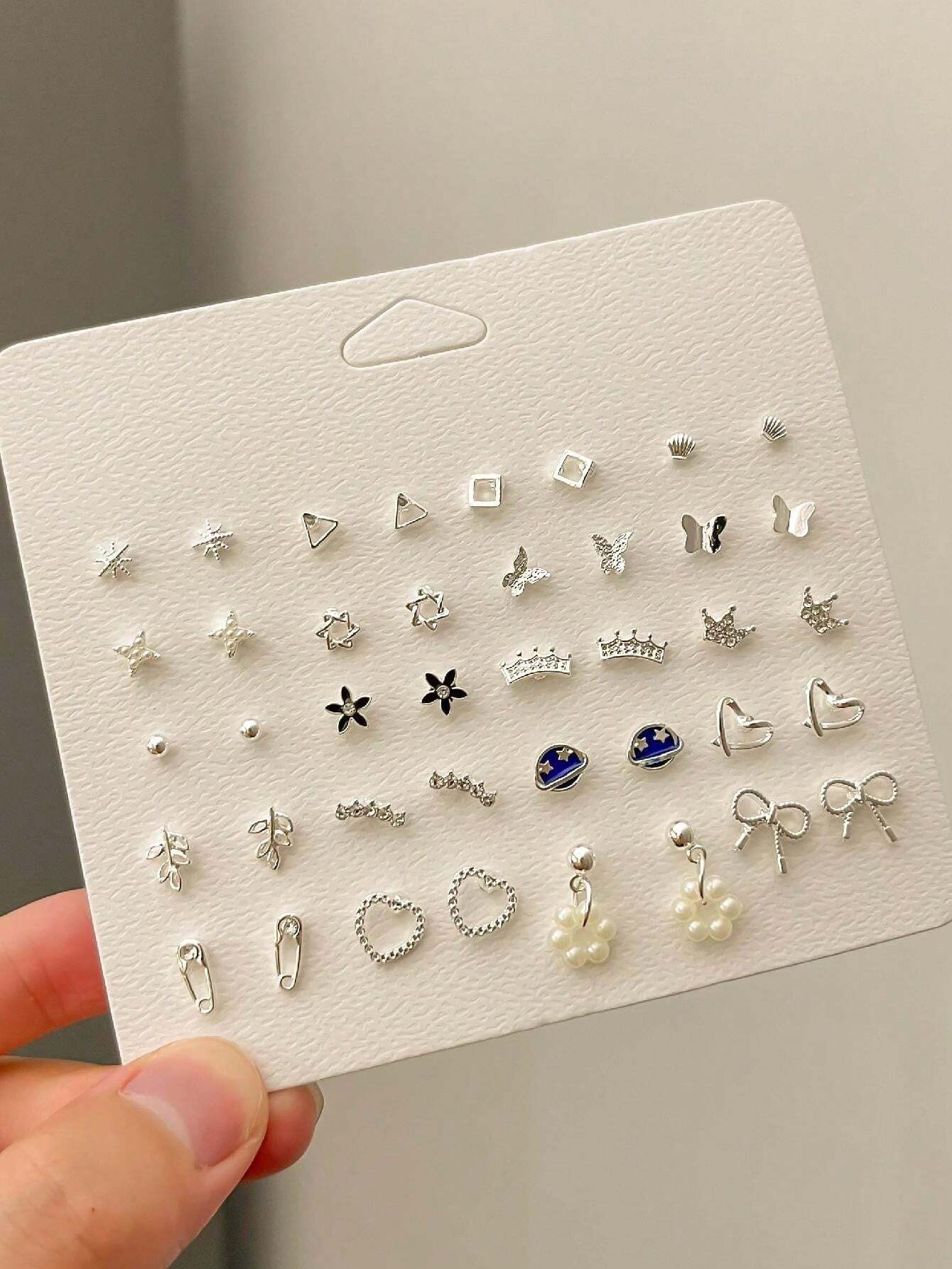 Buy SHEIN 1 Set Of 20 Pairs Of Planet Series Exquisite Earrings Zinc Alloy Butterfly Crown Earring Set For Women's Daily Use in Pakistan