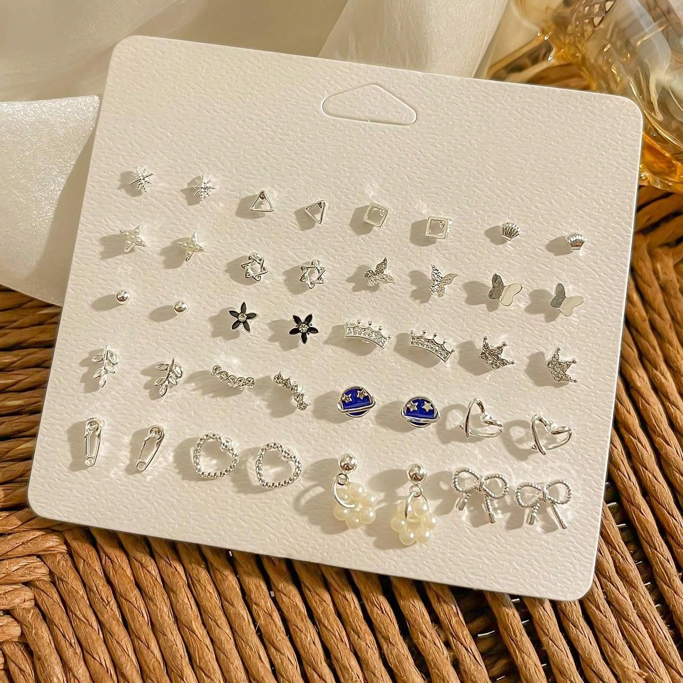 Buy SHEIN 1 Set Of 20 Pairs Of Planet Series Exquisite Earrings Zinc Alloy Butterfly Crown Earring Set For Women's Daily Use in Pakistan