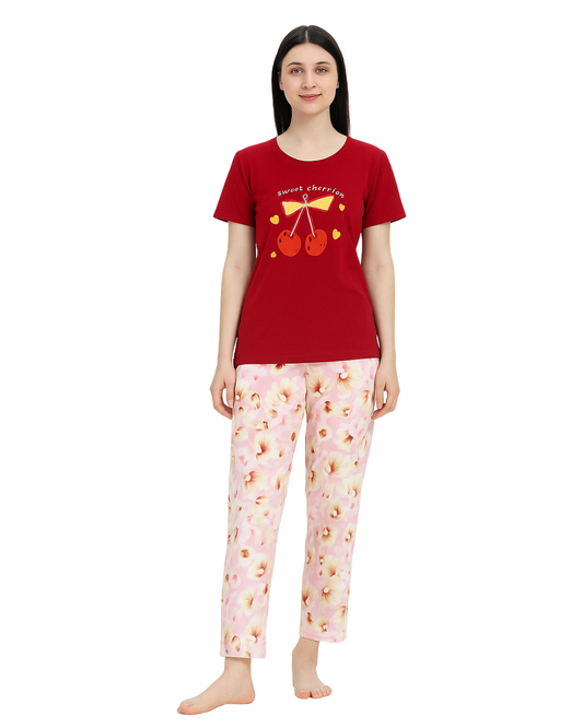 Buy Sajiero Cotton PJ Set - Blush Berry in Pakistan