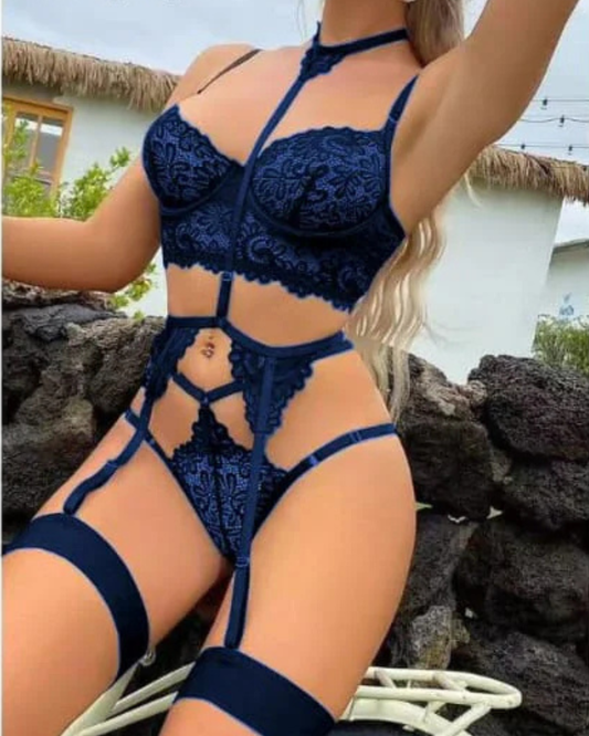 Buy Sajiero Garter Set - Lace Harness - Navy Blue in Pakistan