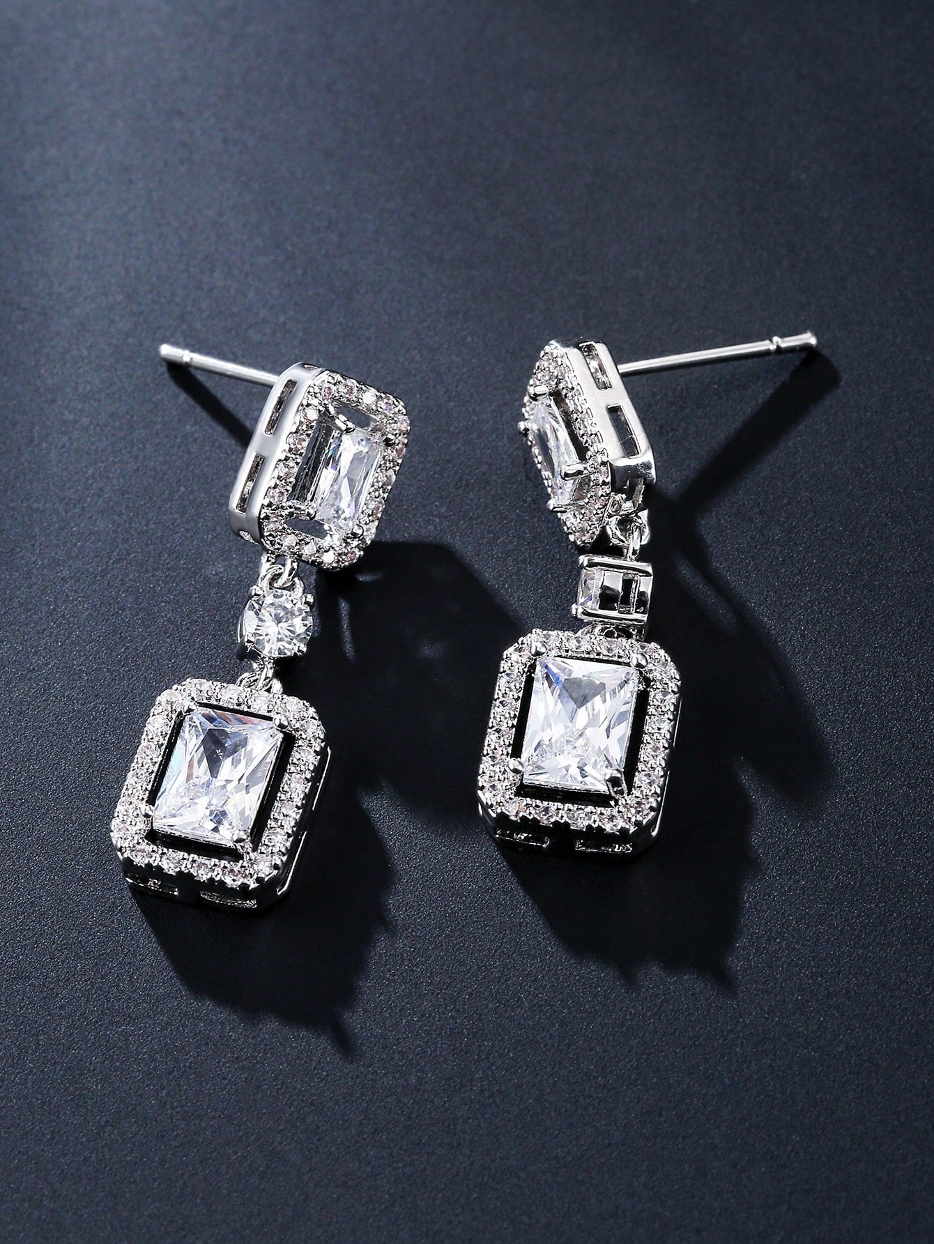 Buy SHEIN 1pair Chic Square Cubic Zirconia Decorated Drop Earrings For Women For Party Banquet Wedding in Pakistan