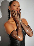 Buy SHEIN 1pair Fishnet Gloves With Star & Rhinestone Decor, Fashionable Elbow Length Sexy Costume Accessory in Pakistan