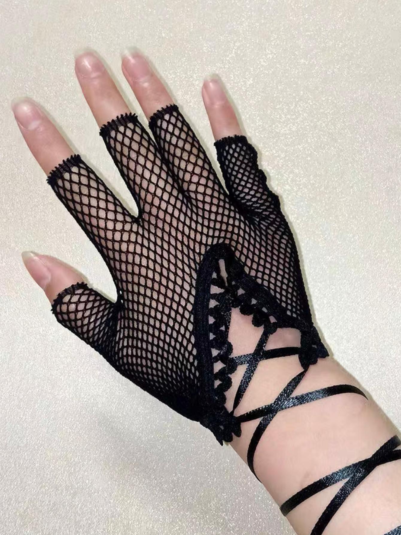 Buy SHEIN 1pair Women Solid Fishnet Fashion Fingerless Gloves in Pakistan