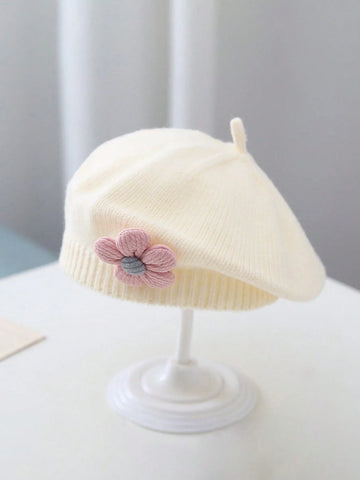 Buy SHEIN 1pc Baby 0-3 Years Old Baby Children's Beret, Cute Boys And Girls Knitted Hat, Floral Fashion Solid Color Spring And Winter Winter Winter Warm Children's Hat in Pakistan