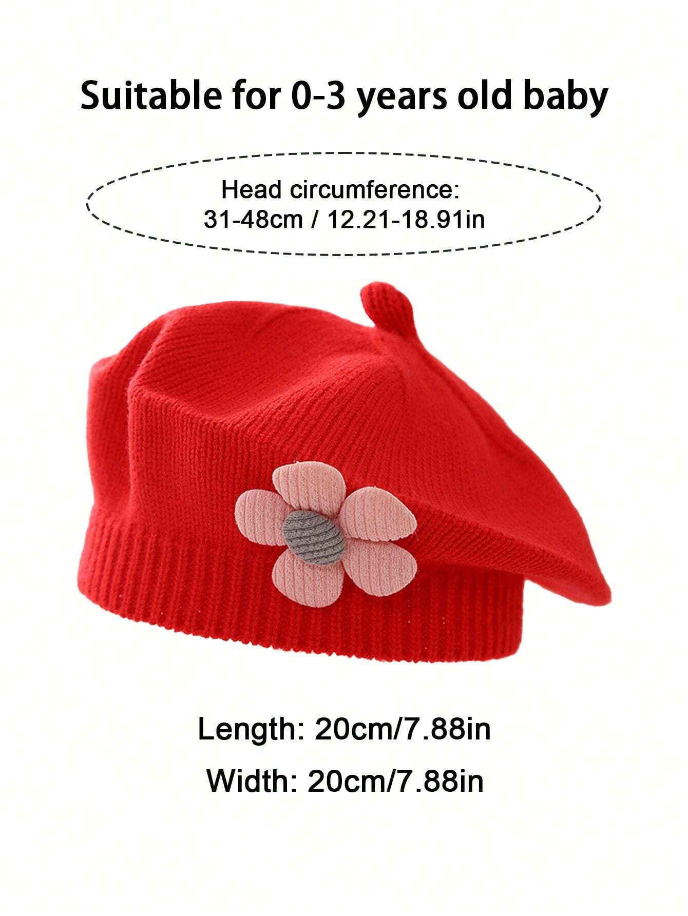 Buy SHEIN 1pc Baby 0-3 Years Old Baby Children's Beret, Cute Boys And Girls Knitted Hat, Floral Fashion Solid Color Spring And Winter Winter Winter Warm Children's Hat in Pakistan