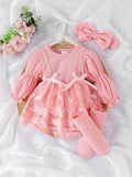 Buy SHEIN 1pc Baby Girl Elegant Lace Patchwork Bodysuit With Headband & Socks, Autumn/Winter in Pakistan