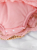 Buy SHEIN 1pc Baby Girl Elegant Lace Patchwork Bodysuit With Headband & Socks, Autumn/Winter in Pakistan