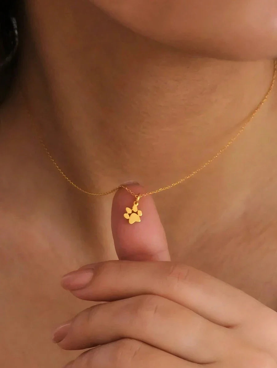 Buy SHEIN 1pc Cute Stainless Steel Cat/Dog Paw Pendant Necklace in Pakistan