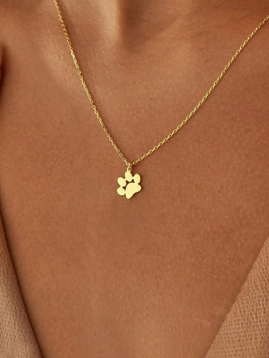 Buy SHEIN 1pc Cute Stainless Steel Cat/Dog Paw Pendant Necklace in Pakistan