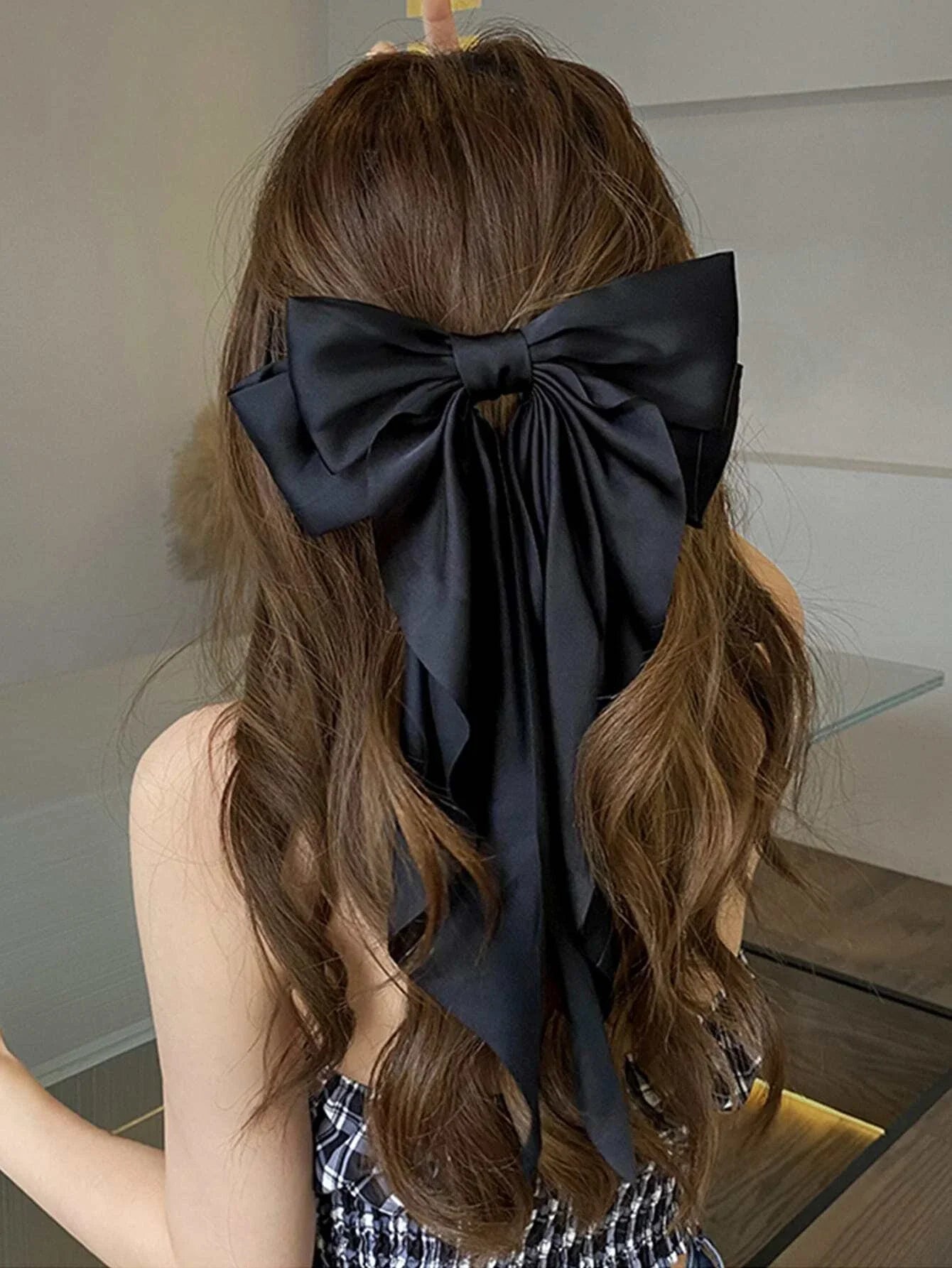 Buy SHEIN 1pc Elegant Black Large Ribbon Bow Spring Clip Hair Clip, Suitable For Daily Use, Festivals, Parties, Gifts in Pakistan