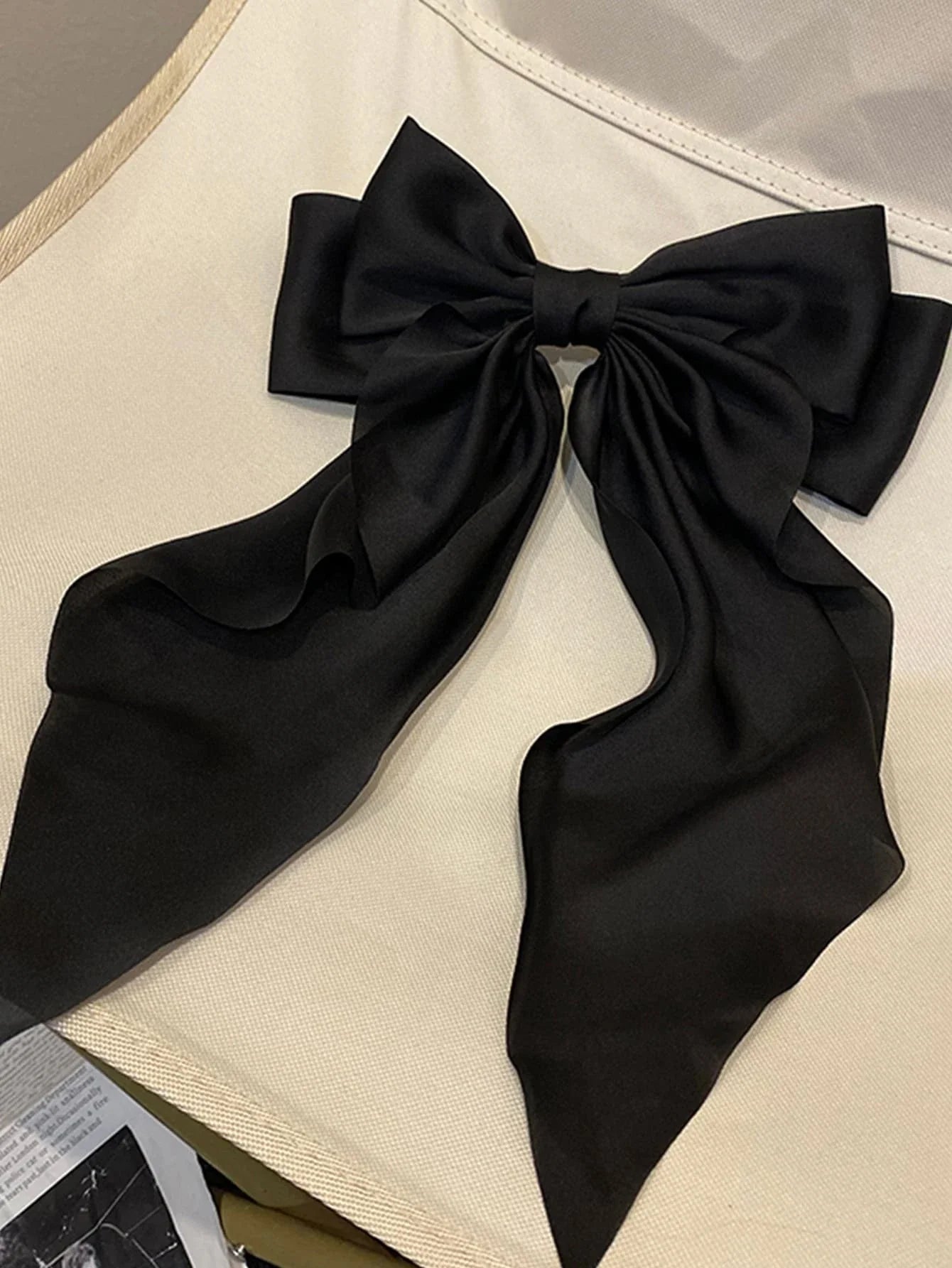 Buy SHEIN 1pc Elegant Black Large Ribbon Bow Spring Clip Hair Clip, Suitable For Daily Use, Festivals, Parties, Gifts in Pakistan
