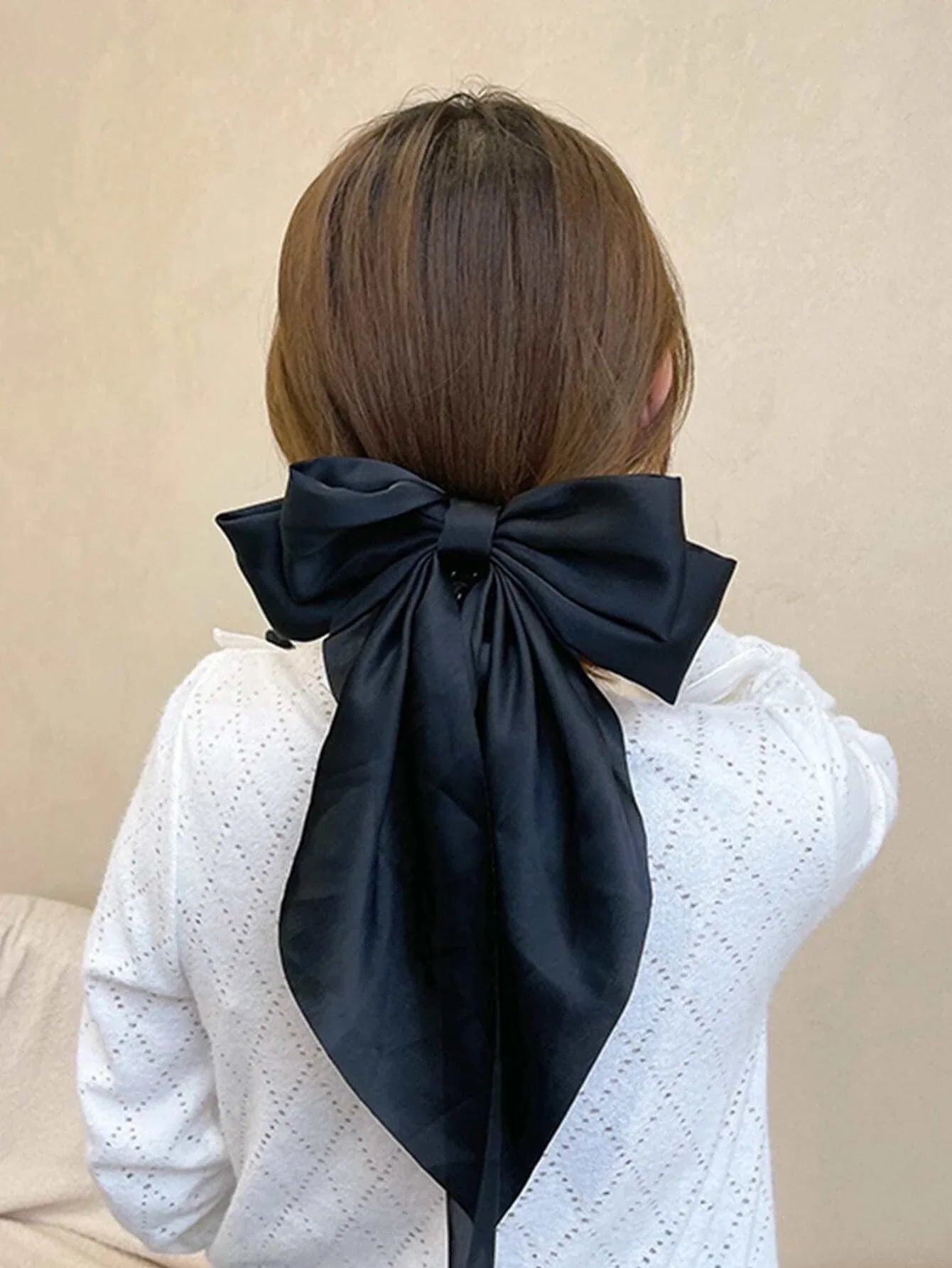 Buy SHEIN 1pc Elegant Black Large Ribbon Bow Spring Clip Hair Clip, Suitable For Daily Use, Festivals, Parties, Gifts in Pakistan