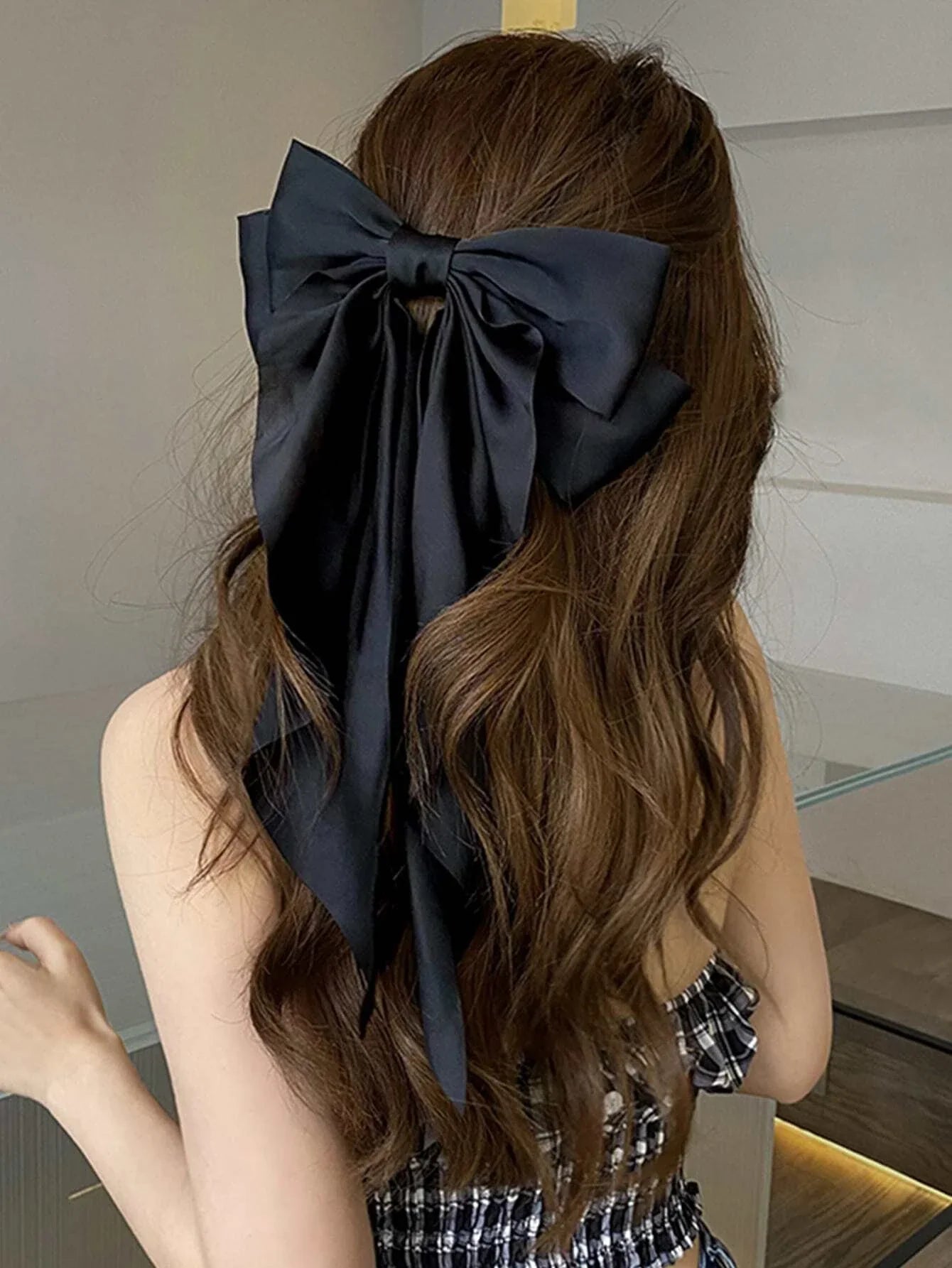 Buy SHEIN 1pc Elegant Black Large Ribbon Bow Spring Clip Hair Clip, Suitable For Daily Use, Festivals, Parties, Gifts in Pakistan