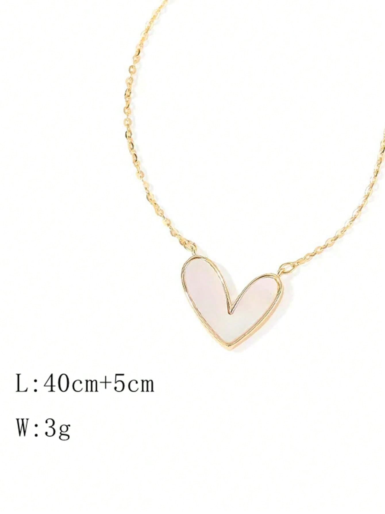 Buy SHEIN 1pc Golden Plated Stainless Steel Necklace With White Acrylic Heart Pendant in Pakistan