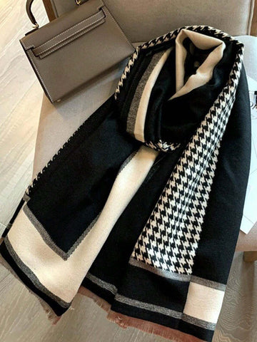 Buy SHEIN 1pc Houndstooth Pattern Black Scarf, Warm & Versatile Shawl/Wrap For Women In Winter, Suitable For Office & Air-Conditioned Rooms in Pakistan