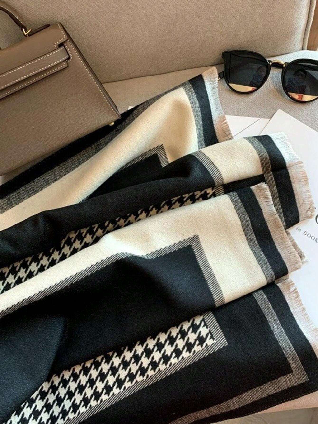 Buy SHEIN 1pc Houndstooth Pattern Black Scarf, Warm & Versatile Shawl/Wrap For Women In Winter, Suitable For Office & Air-Conditioned Rooms in Pakistan