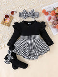 Buy SHEIN 1pc Infant/Toddler Girls' Cute Patchwork Long Sleeve Romper, Thin For Spring & Autumn in Pakistan