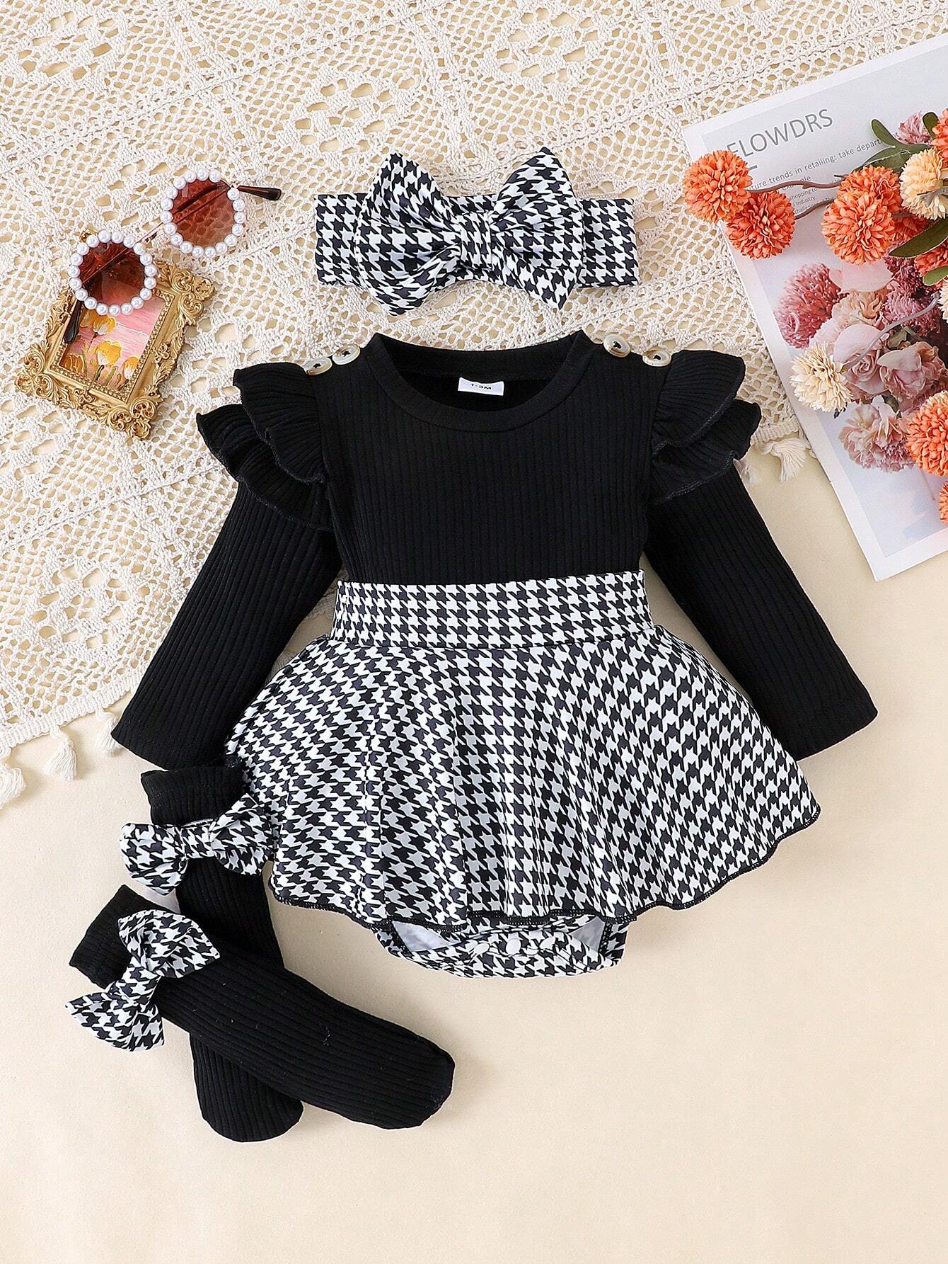 Buy SHEIN 1pc Infant/Toddler Girls' Cute Patchwork Long Sleeve Romper, Thin For Spring & Autumn in Pakistan
