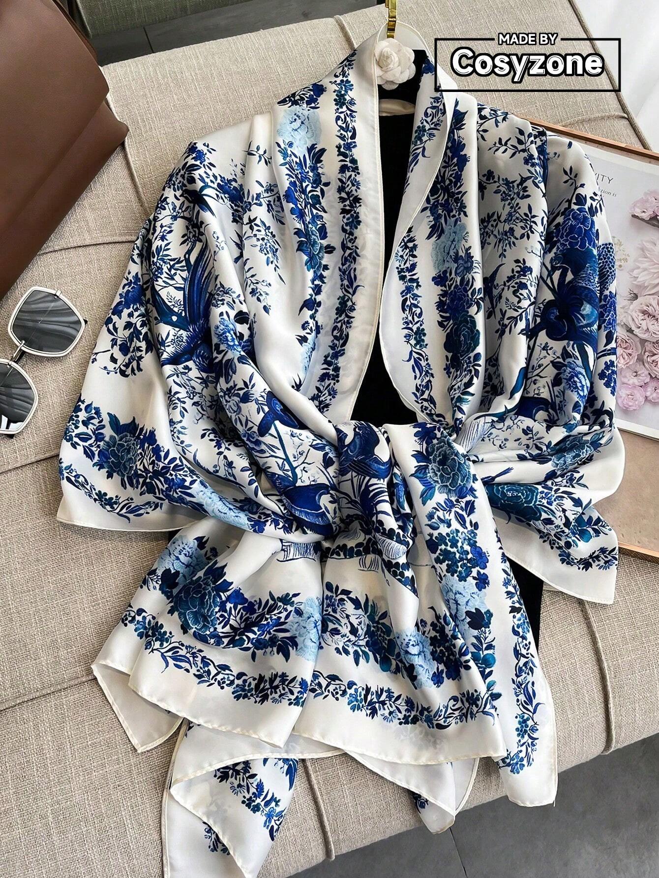 Buy SHEIN 1pc Ladies Imitated Silk Printed Scarf For Outdoor & Beach Activities Sunscreen Shawl, All-Matched Fashion Accessory in Pakistan