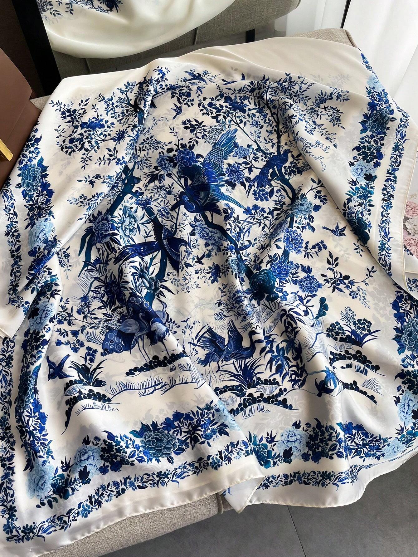 Buy SHEIN 1pc Ladies Imitated Silk Printed Scarf For Outdoor & Beach Activities Sunscreen Shawl, All-Matched Fashion Accessory in Pakistan