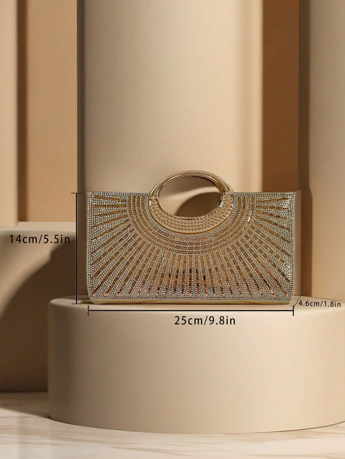 Buy SHEIN 1pc Luxury Rhinestone Chain Shoulder Bag, Evening Party Gold Stripes Clutch For Women in Pakistan