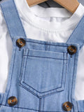Buy SHEIN 1pc New Design Baby Girls Heart Print Casual Denim Overalls in Pakistan