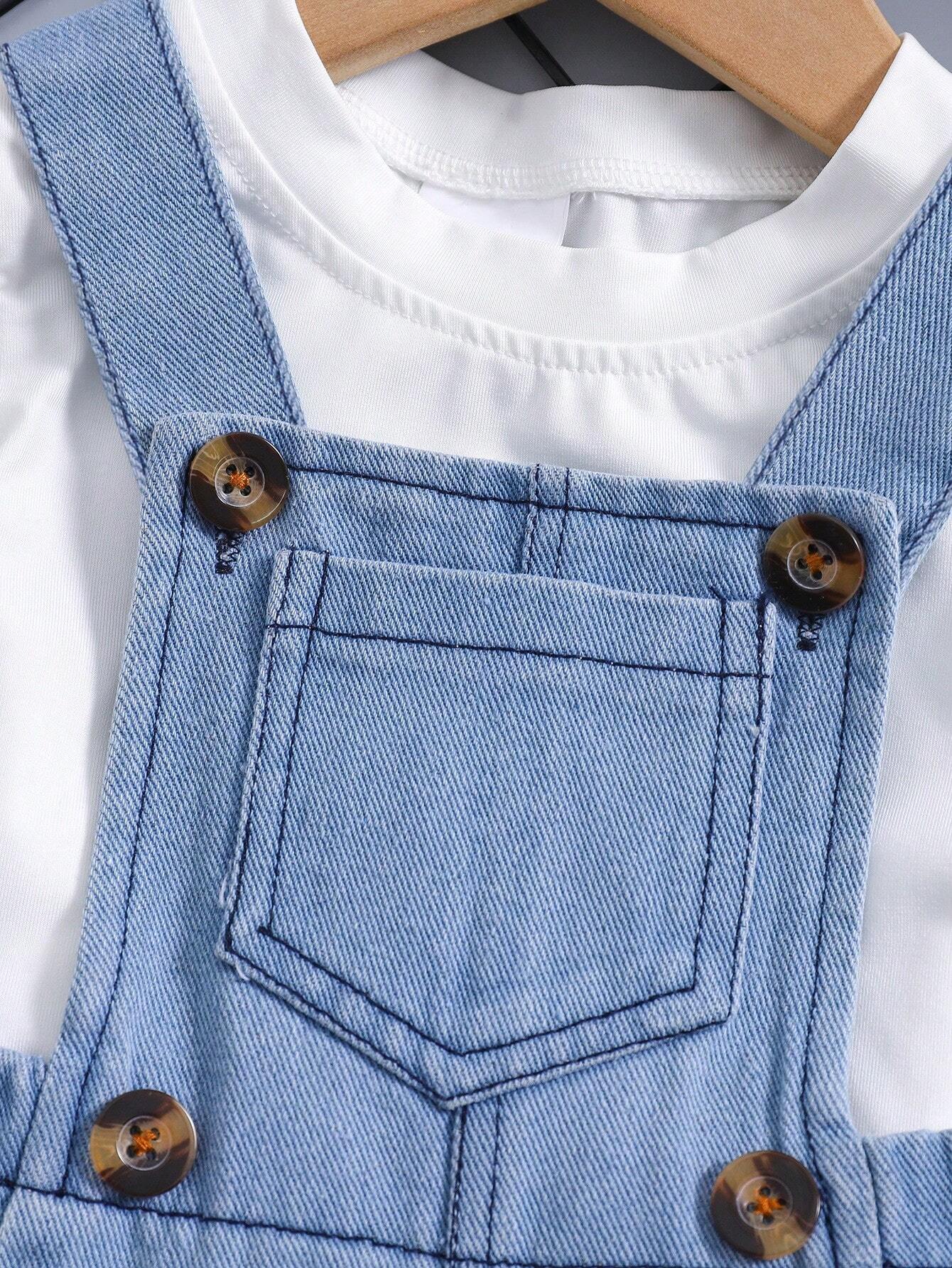 Buy SHEIN 1pc New Design Baby Girls Heart Print Casual Denim Overalls in Pakistan