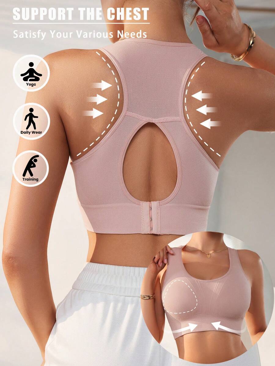 Buy SHEIN 1pc Pink Seamless Sports Bra With Backless Design, Elastic Women Solid Color Underwear For Outdoor Wear in Pakistan