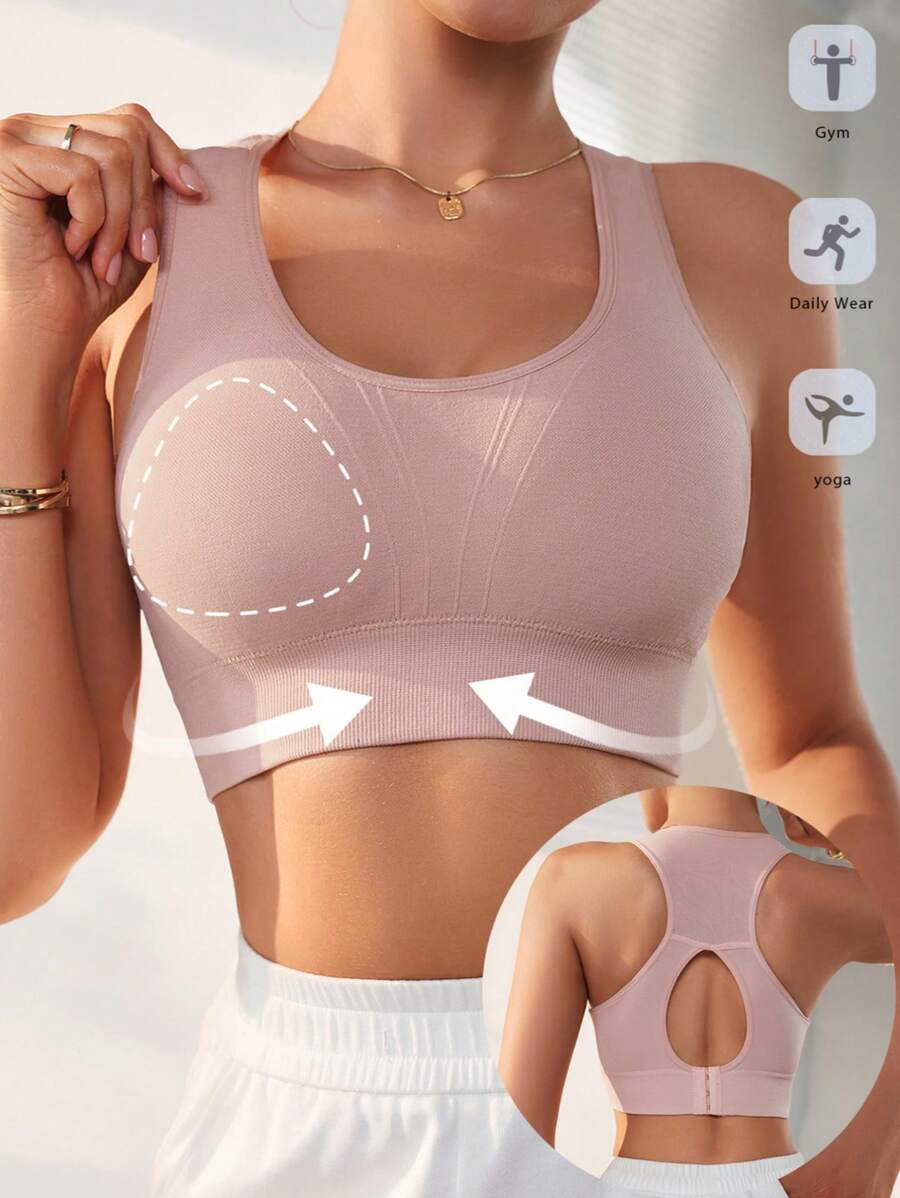 Buy SHEIN 1pc Pink Seamless Sports Bra With Backless Design, Elastic Women Solid Color Underwear For Outdoor Wear in Pakistan