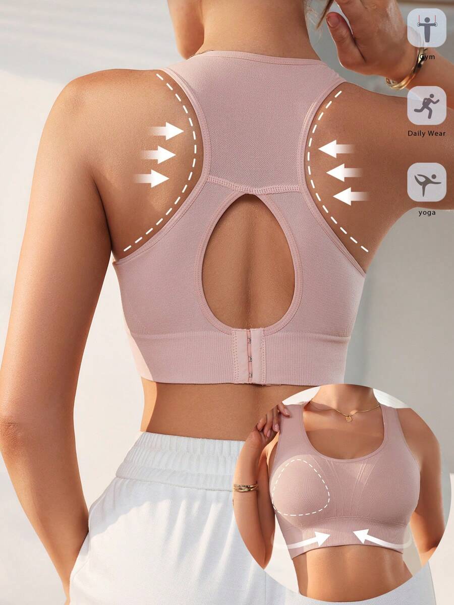 Buy SHEIN 1pc Pink Seamless Sports Bra With Backless Design, Elastic Women Solid Color Underwear For Outdoor Wear in Pakistan