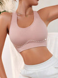 Buy SHEIN 1pc Pink Seamless Sports Bra With Backless Design, Elastic Women Solid Color Underwear For Outdoor Wear in Pakistan
