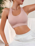 Buy SHEIN 1pc Pink Seamless Sports Bra With Backless Design, Elastic Women Solid Color Underwear For Outdoor Wear in Pakistan